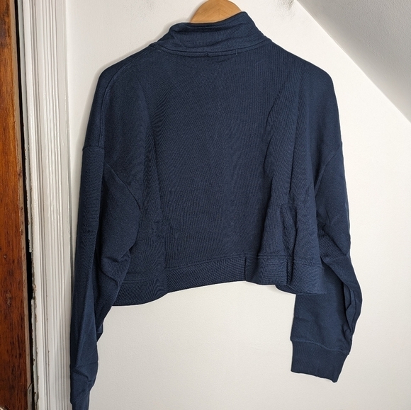 WEWOREWHAT Dress Blue Cotton Terry Cropped Half Zip Sweatshirt NEW Size L - Picture 2 of 7